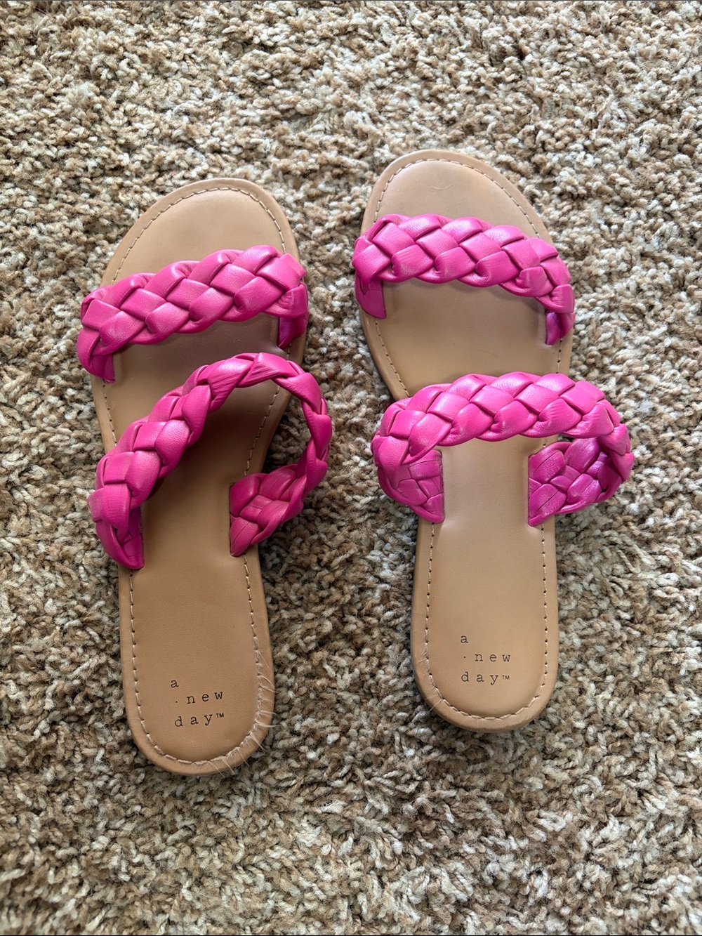 a new day Pink Braided Double-Strap Slide Sandals